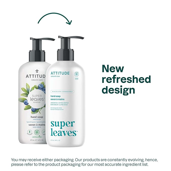 ATTITUDE Liquid Hand Soap, EWG Verified, Plant and Mineral-Based, Vegan Personal Care Products, Unscented, 16 Fl Oz (Pack of 6)