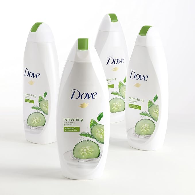 Dove Refreshing Body Wash Cucumber and Green Tea 4 Count Revitalizes and Refreshes Skin Cleanser That Effectively Washes Away Bacteria While Nourishing Your Skin 22 oz