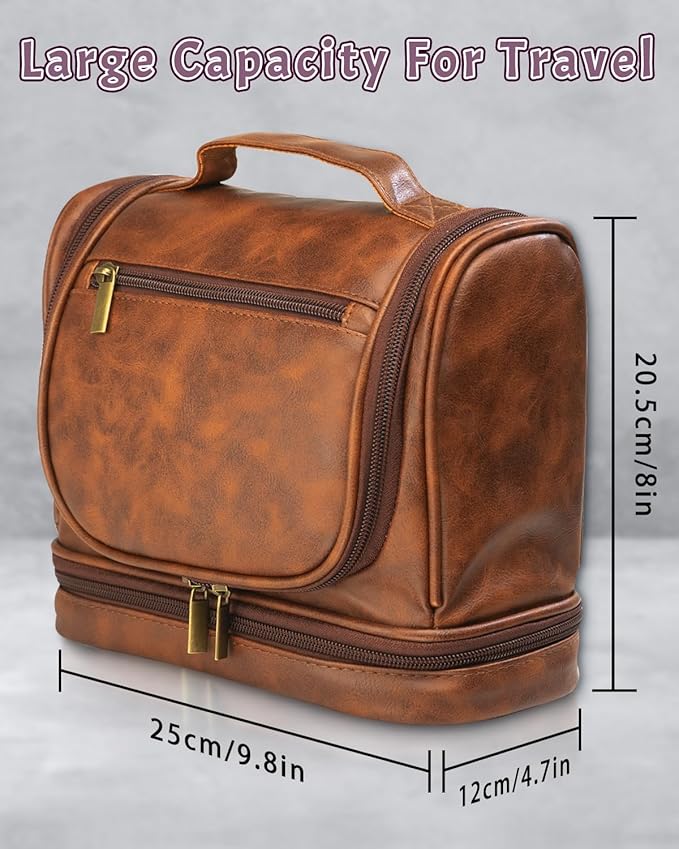 Extra Large Personalized toiletry Bag for Men, Father's Day Gifts, Custom Engraved Leather Toiletry Organizer, Waterproof Dopp Kit & Gifts for Men, Dad, Husband, Groomsmen