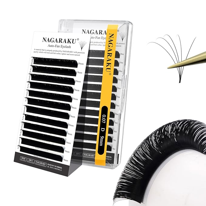 NAGARAKU Easy Fan Eyelash Extensions Volume Lash 0.07 D curl 9mm Rapid Blooming Faux Mink Cluster For Beginners Soft Professional Lash Supplies
