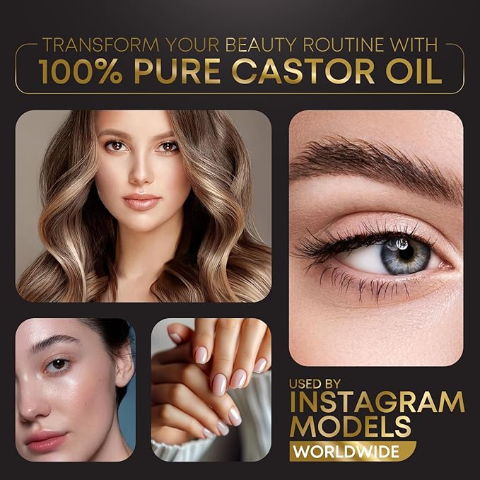 Organic Castor Oil, Cold Pressed, Glass Bottle, USDA Certified Premium Organic, Unrefined, Hexane Free, for Hair Growth, Radiant Skin, Eyebrows, Lashes and Fuller Hair, 16.9 oz w/ Pump (Made in USA)