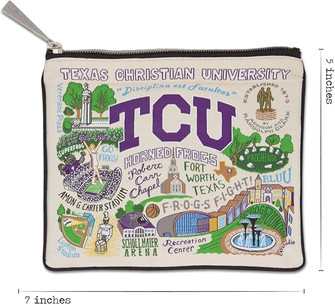 Catstudio Collegiate Zipper Pouch, Texas Christian University Travel Toiletry Bag, Ideal Gift for Alumni, Makeup Bag, Dog Treat Pouch, or Travel Purse