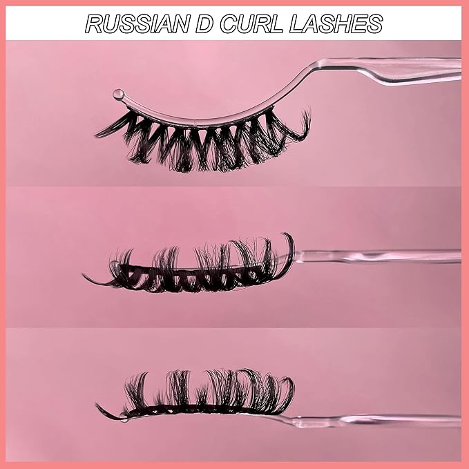Russian D Curl Strip Lashes Fluffy False Eyelashes Natural Lashes 15-20mm Fake Lashes Pack Volume Eye Lashes 10 Pairs Faux mink lash Multipack