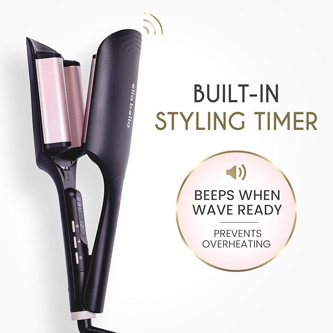 ELLA BELLA® Ultimate Waver Curling Iron • Crimper Hair Tool • Adjustable Heat Settings • Dual Voltage Hair Curler • Anti-Scald Tech • Ionic Ceramic Coating for Long-Lasting, Frizz-Free Beach Waves