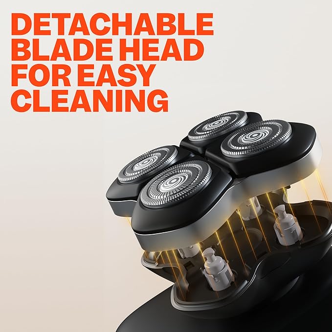 FlexSeries Pro Electric Head & Body Shaver - Mens Cordless Rechargeable Wet/Dry Skull Bald Head Back & Groin Waterproof Razor with Rotary Blades, Clippers, Nose Trimmer, Brush, Massager