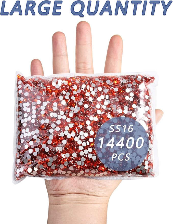 Beadsland Flatback Rhinestones Bulk,14400pcs Orange Rhinestones for Nails Crafts Clothes DIY Decoration, Hyacinth/Orange, SS16, 3.8-4.0mm