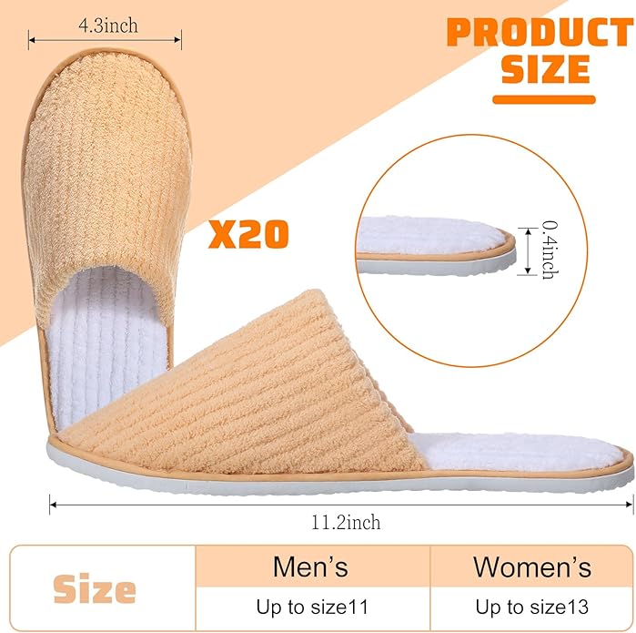 Panitay 20 Pairs Reusable Spa Slippers for Guests Washable House Slippers with Triple Layer Coral Fleece for Home Indoor Hotel Travel, Closed Toe