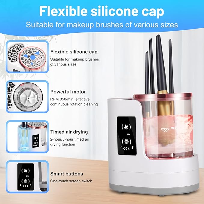 3 IN 1 Electric Makeup Brush Cleaner Machine - 2/5 Hour Drying, One-Touch Touchscreen Makeup Brush Cleaner Machine, Universal Fit for All Brush Sizes, Efficient Wash & Dry