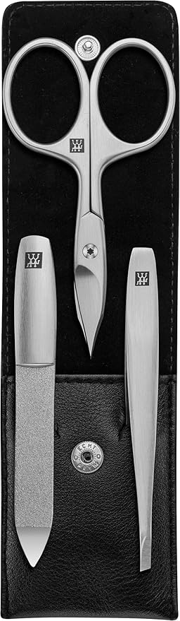 TWINOX manicure nail set 3 pieces, pedicure care for hands and feet made of nappa leather, travel size, Black