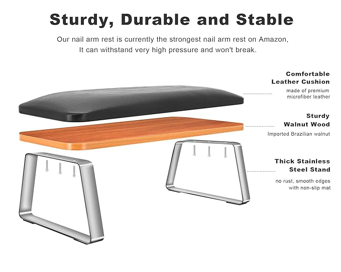Big Arm Rest for Nails Tech, Sturdy Nail Arm Rest Manicure Hand Rest with Stainless Steel Legs