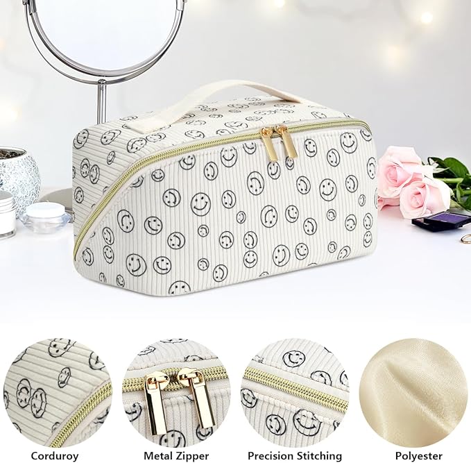 Gifts for Girls, Travel Makeup Bag Christmas Gift Make up Bag Cosmetic Bags for Women, Stuff Bag Cute Quilted Makeup Bag Birthday Gifts for Women/Friend/Mother - Smile