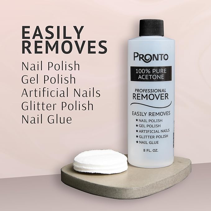 Pronto Gel Nail Polish Remover Kit – 8 Oz Pure Acetone 100 Percent, Nail File, Nail Polish Soak Off Bowl, Cuticle Oil for Nail Care + Manicure Set with Nail Buffer Block, Cuticle Pusher & Nail scraper