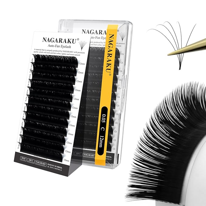 NAGARAKU Easy Fan Eyelash Extensions Volume Lash 0.05 C curl 12mm Rapid Blooming Faux Mink Cluster For Beginners Soft Professional Lash Supplies