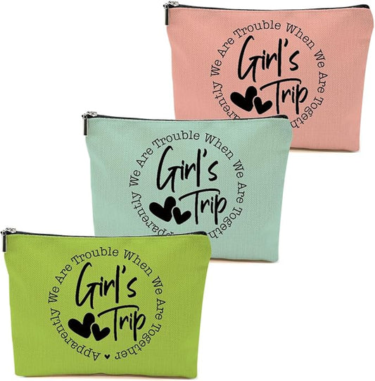 3Pcs Girls Trip Gifts Favors, 2025 Girls Weekend Gifts Makeup Bag, Bestie Gifts Weekend Bag Vacation Cosmetic Bag, Friendship Gifts for Women Best Friend BFF, Graduation Wedding Gifts Toiletry Bag