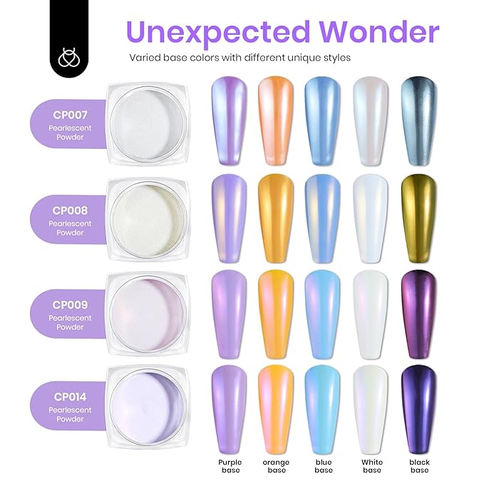 Beetles Pearl Chrome Nail Powder 4 Colors Metallic Mirror Effect Pigment Iridescent Aurora Mermaid Silver Pink Powder Kit for Gel Polish Nail Art Decoration Nail Trend DIY