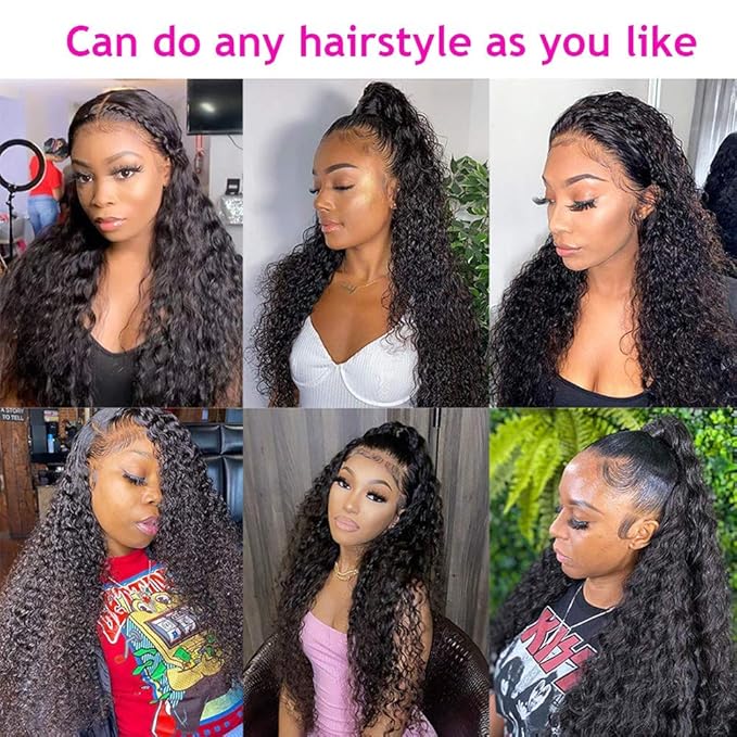 13x4 Curly HD Lace Front Wigs Human Hair Pre-plukced,180 Density HD Long Curly Human Hair Wigs for Black Women 10A Grade Glueless Unprocessed Virgin Deep Curly Hair Lace Frontal Wigs 28Inch