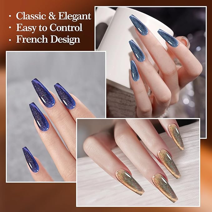 Adhere 6Pcs 12ML Cat Eye Gel Nail Polish Set,Colorful Light Reflective Glitter Cat Eye, Sparkling Diamond Magnetic Amber Shine Color with Magnet Autumn Winter Dark Cat Eye