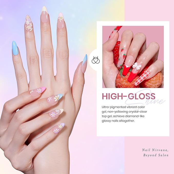 Beetles 23Pcs Gel Nail Polish Set with Base Top Coat Spring Pastel Bright Neon Colors Gel Polish Kit Nude Blue Pink Red Green Purple Colors Soak off Uv Nail Gift for Girls