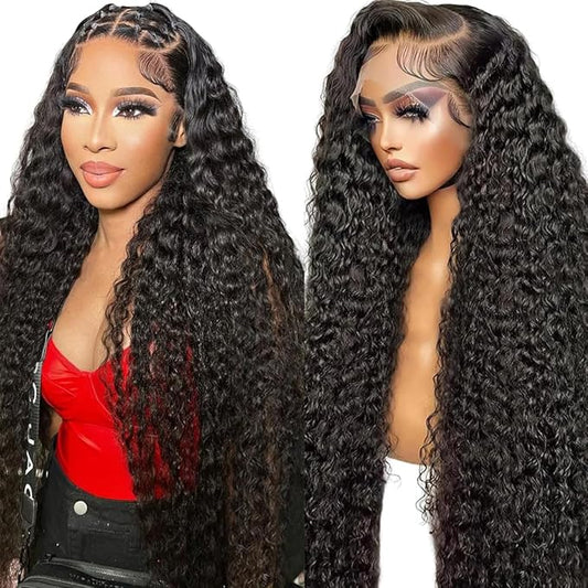 28 Inch 13x6 Deep Wave Lace Front Wigs Human Hair 200 Density 13x6 HD Lace Front Wigs Human Hair Pre Plucked Glueless Wigs Human Hair Deep Curly Lace Front Wigs Human Hair For Women Natural Color