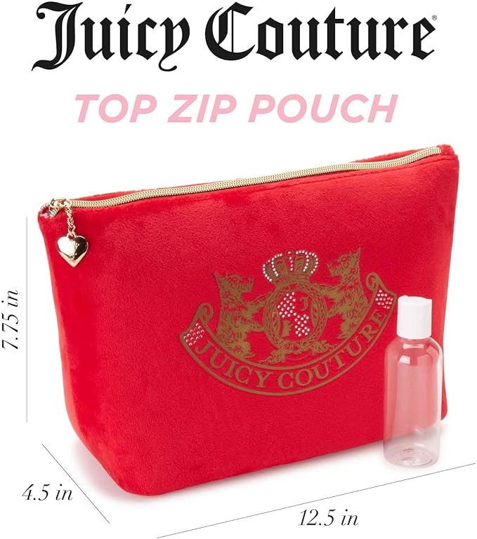 Juicy Couture Women's Cosmetics Bag - Travel Makeup and Toiletries Top Zip Wedge Pouch, Size One Size, Red