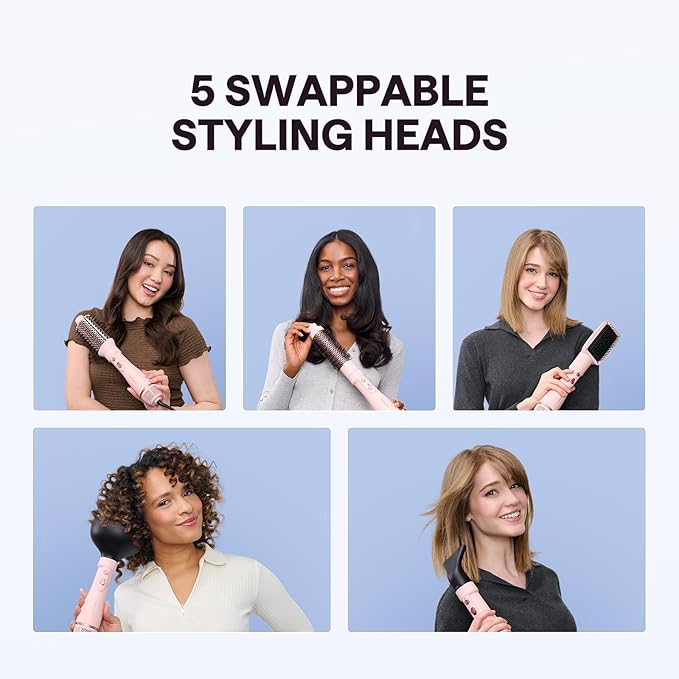 Blow Dryer Brush Set, Wavytalk Air Sculpt 5-in-1 Hot Air Brush Set, Multi Hair Styler for Salon Blowouts, Smooth Curls, Volumizing and Straightening, Sleek and Less Frizz, Pink