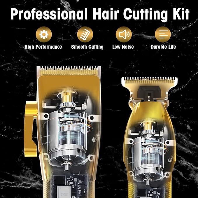 Suttik Professional Hair Clipper and Trimmer Set, Barber Clippers Set for Men Professional Kit, Beard Trimmer Haircut Kit, Cordless Clippers for Hair Cutting,Gold