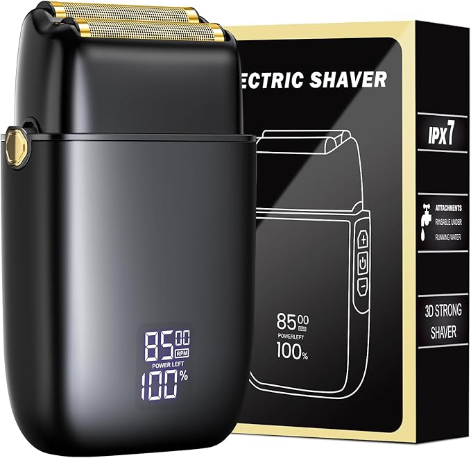 Electric Razor for Men Face, Electric Shavers for Men, Foil Shaver with 3 Adjustable Speeds, Rechargeable Waterproof Close Shave Trimmer with LED Display for Face/Beard/Head (Black)