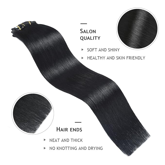 YILITE Clip in Hair Extensions Real Human Hair, Jet Black Human Hair Extensions Clip ins 8Pcs/Pack 110g Natural Silky Double Weft Straight for Women (14inch #1 Jet Black)