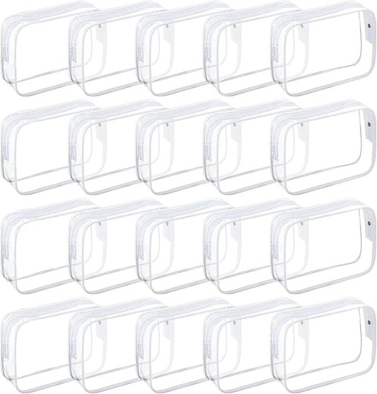 20 Packs Clear Cosmetics Bags for Women Men Waterproof Toiletry Bags PVC Makeup Bags Organizer Case with Zipper for Travel Bathroom (White)