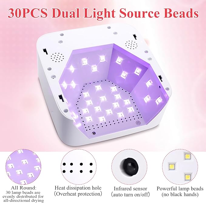 Cordless UV Led Nail Lamp, 72W UV Nail Light for Nail Polish, Rechargeable Nail Dryer, Heart Nail Lamp with 5 Timer and LCD Display, Professional Nail Lamp for Valentines Day Gifts and Nail Salon