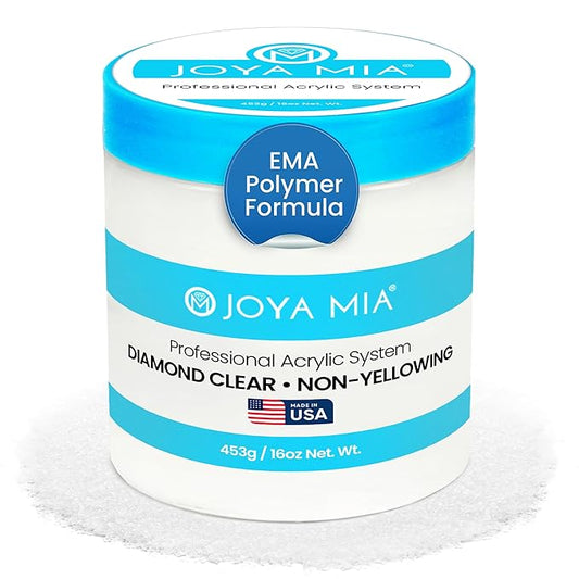 Joya Mia Acrylic Powder for Nails, MMA-Free, Super Adhesion Professional Powder for Flawless & Long-Lasting Nail Enhancements, Easy Application, Vibrant & Stunning Colors - Diamond Clear, 16 oz