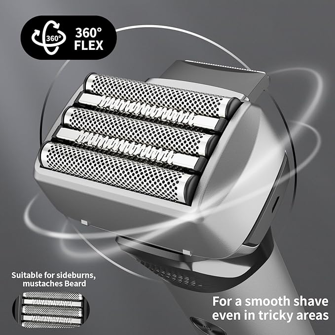 Electric Foil Shavers for Men Rechargeable Electric Razor Cordless Dry Wet Shavers Beard with Pop-Up Trimmer Travel Foil Shaver Face as Father Husband Boyfriend Gift 2408 Matte Silver