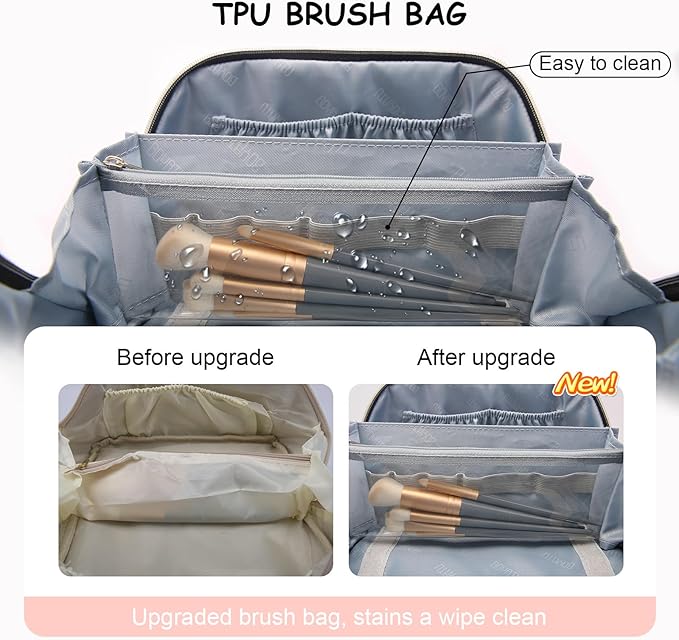 BOYATU Travel Makeup Bag Organizer Cosmetic Bag: 3 Pcs Set Make up Bags for Women with Handle - Waterproof Vegan Leather Toiletry Bags with Comparments (Pink)