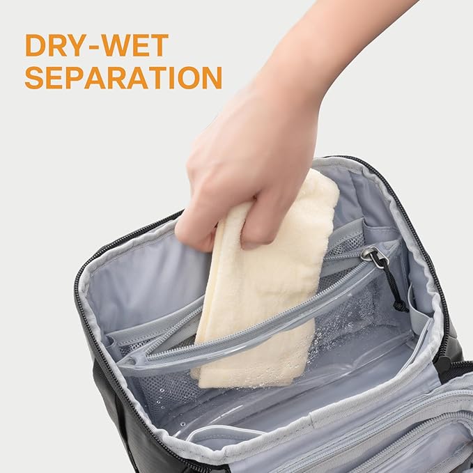 Everfun Compact Toiletry Bag for Men and Women Traveling, Wide Open Shaving Dopp Kit, Water Resistant Makeup Organizer Hygiene Bag with Wet Dry Compartment