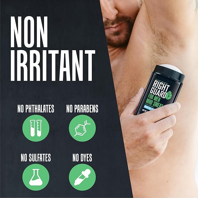 Right Guard Plant Based Invisible Solid Antiperspirant & Deodorant For Men with Sensitive Skin | Blocks Sweat 2X Longer | Made with Shea Butter & Marula Oil | Mountain Fresh Scent, 2.6 oz. (3 Pack)