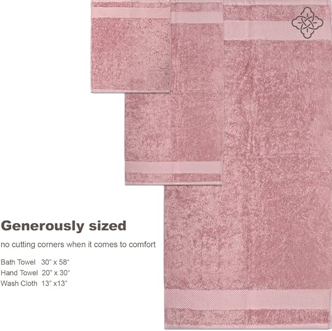 BIOWEAVES 100% Organic Cotton 6-Piece Luxury Bathroom Towels Set GOTS Certified 700 GSM, 2 Bath Towels, 2 Hand Towels & 2 Wash Cloths - Dusty Pink