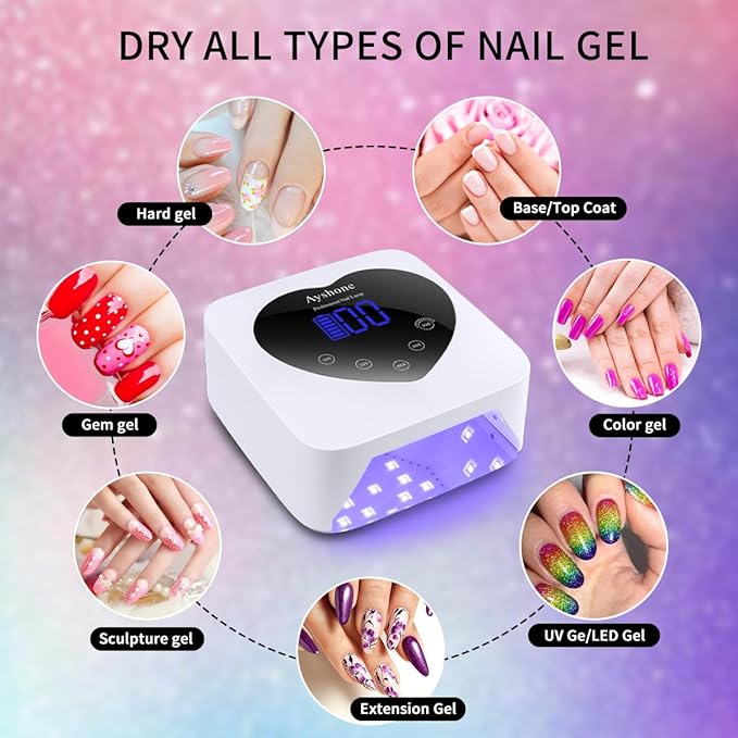 Cordless UV LED Nail Lamp,72W Rechargeable Nail Dryer Gel Polish Light with Large LCD Display,Rechargeable Nail Curing Lamp for Salon & Home (White)