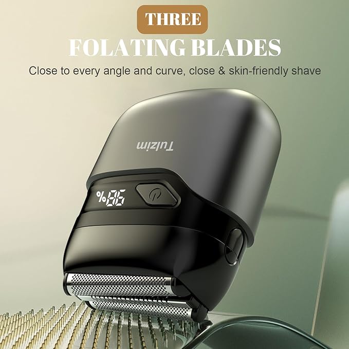 Electric Foil Shavers for Men, Upgraded Mini Electric Razor with LED Display, Compact Face Shaver with IPX7 Waterproof, Foil Shaver for Men with 3 Blade Heads Floating Head Wet/Dry USB Type C