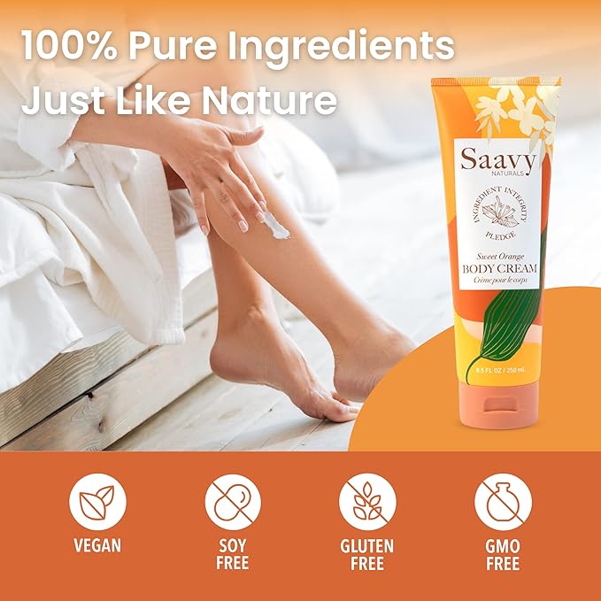 Saavy Naturals Sweet Orange Body Cream for Women, Absorbent Shea Butter Vegan Formula for Women, Thick and Creamy, Naturally Scented Body Lotion for Dry Skin, 8.5 Oz, 2 Pack