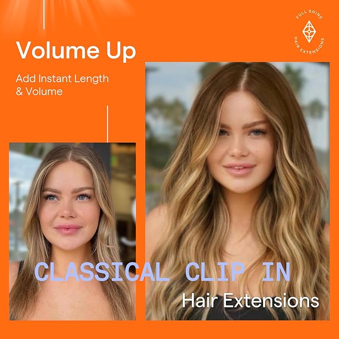 Full Shine Clip in Hair Extensions Real Human Hair Balayage Double Weft Clip in Extensions Straight Remy Hair Extensions Medium Brown Ombre Blonde Short Natural Human Hair 12 Inch 7 Pcs 95 G