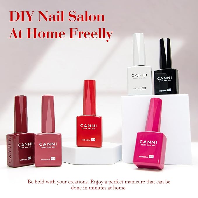 CANNI Gel Nail Polish Set, 6 Colors 9ML Nail Black White Red Pink Gel Nail Polish Brown Reddish Set Soak Off Uv LED Lamp Nail Art Design Manicure Salon for Women