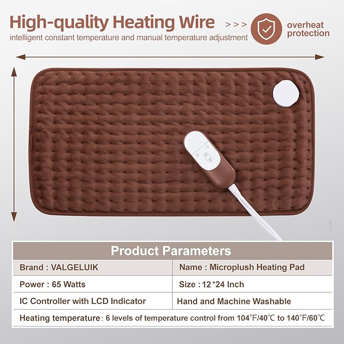 Heating pad for Back, Neck, Shoulder, Cramps and Leg Pain Relief, Heat Pads Christmas Gifts for Women, Men, Mom, Dad, Auto-Off,Machine Washable,Moist Dry Heat Options,Extra Large 12"x24"