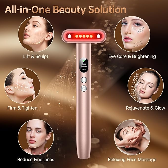 9 in 1 Red-Light-Therapy-Wand-for-Face, Portable Face Massager Tool, Microcurrent and Vibration True Beauty Glow Facial Massager Skincare Rejuvenation Tool for Women at Home