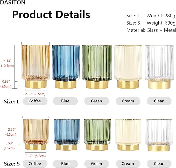 DASITON Makeup Brush holder Organizer,Crystal Cosmetic Makeup Brush Glass Brushes Storage Holder, Vintage Make Up Brush Cup Pen Pencil Holder striped vase(Coffee S＋L)