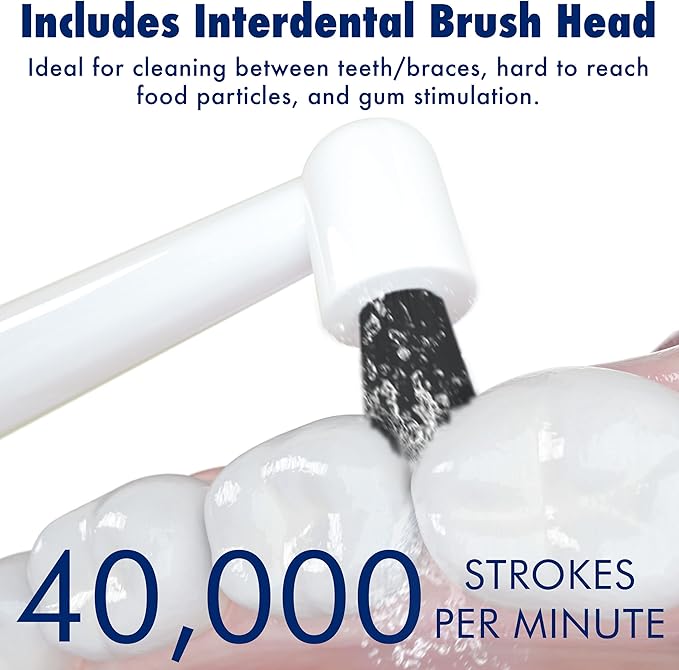 Solo Sonic 3 Brushing Modes Toothbrush with Smart Timer, Rechargeable Charging Dock | Electric 1 Interdental and 2 Tooth Brush Heads Toothbrush Includes Replacement of Heads, White