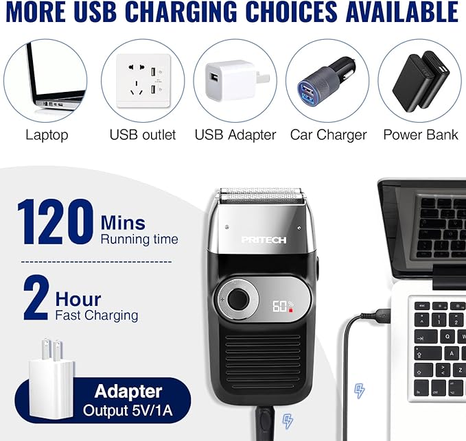 PRITECH Foil and Bald Shavers 2 in 1 Electric Shaver for Men Foil Blade and PopupTrimmer with Rechargeable 3 Adjustable Speeds Men's Shaver (Black Silver)