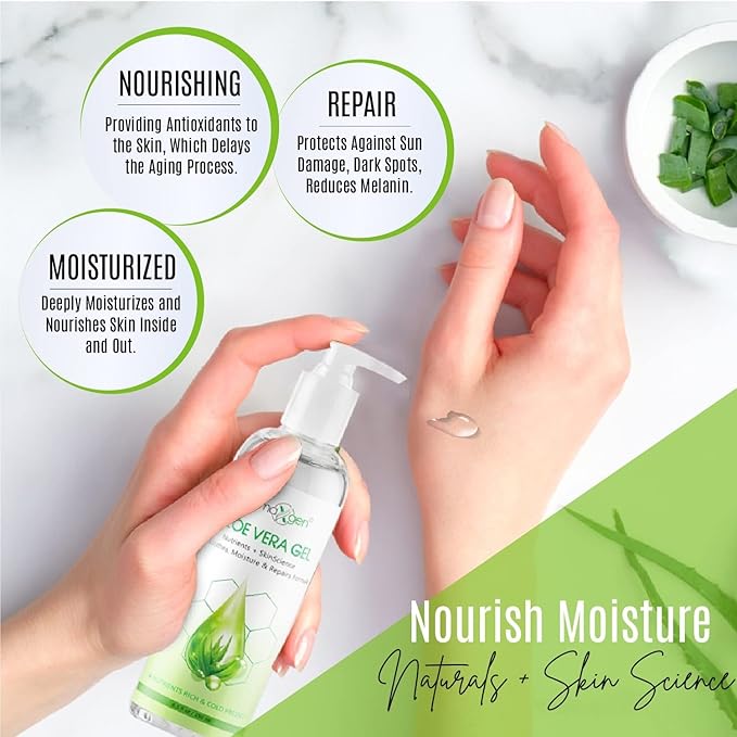 Aloe Vera Gel With Witch Hazel + Vitamin C + Vitamin E - Skin Soothes, Moisture And Repair Formula, Nutrients Rich And Cold Pressed 8.5 Fl Oz/ 250 Ml