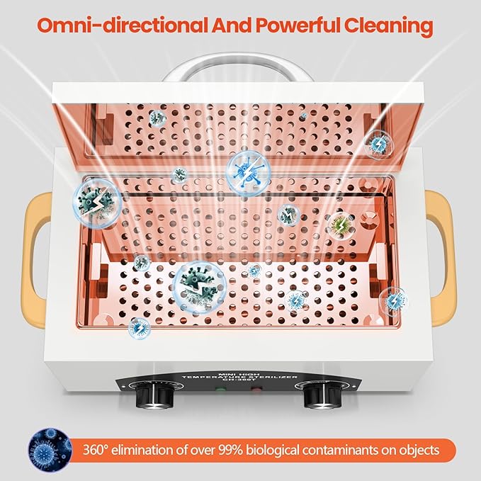 High Temperature Metal Tool Cleaner Machine, 2L Dry Heat Cleaning Box with Temperature & Time Setting, Cleaning Cabinet with Handle, for Beauty Salon, Barber Shop, Lab, Dental, Home, Restaurant, White