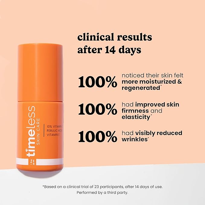 Timeless Skin Care Vitamin C Serum with Vitamin E & Ferulic Acid - Brightening Serum - for Oily & Dry Skin - Fragrance-Free - 1 oz