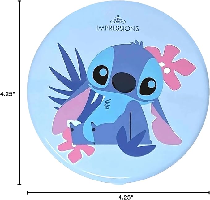 Impressions Vanity Disney Stitch Compact Mirror with Light, Double Sided Cute Travel Makeup Mirror with Magnification, Daylight LED Lighting, Adjustable Brightness, and Touch Control (Blue)